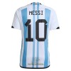 Officiële Voetbalshirt + Korte Broek Argentinië 3 Star MESSI 10 Thuis WK 2022 - Kids